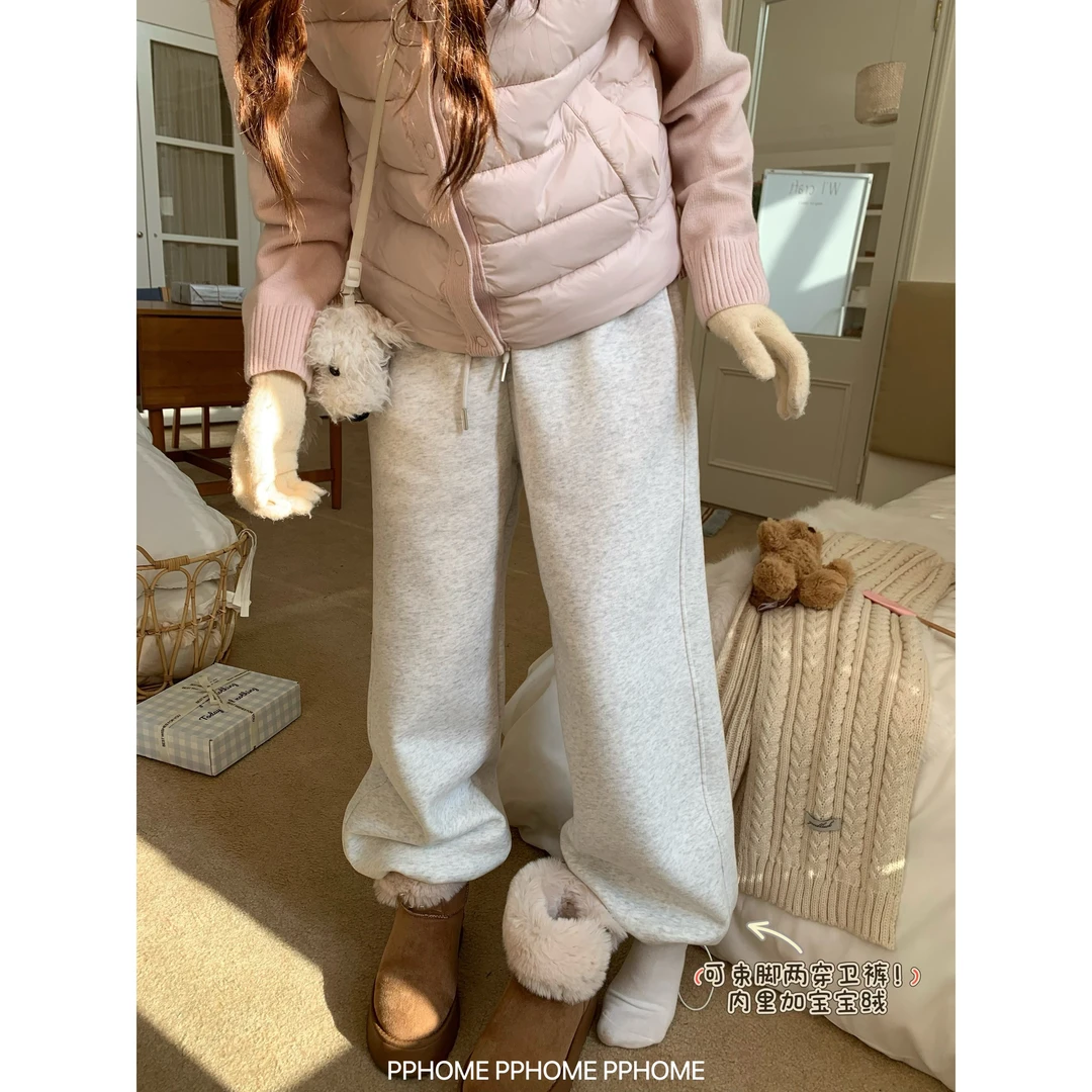 有点甜~冬日本命裤 直筒束脚两穿版型巨好加绒阔腿卫裤冬季休闲裤