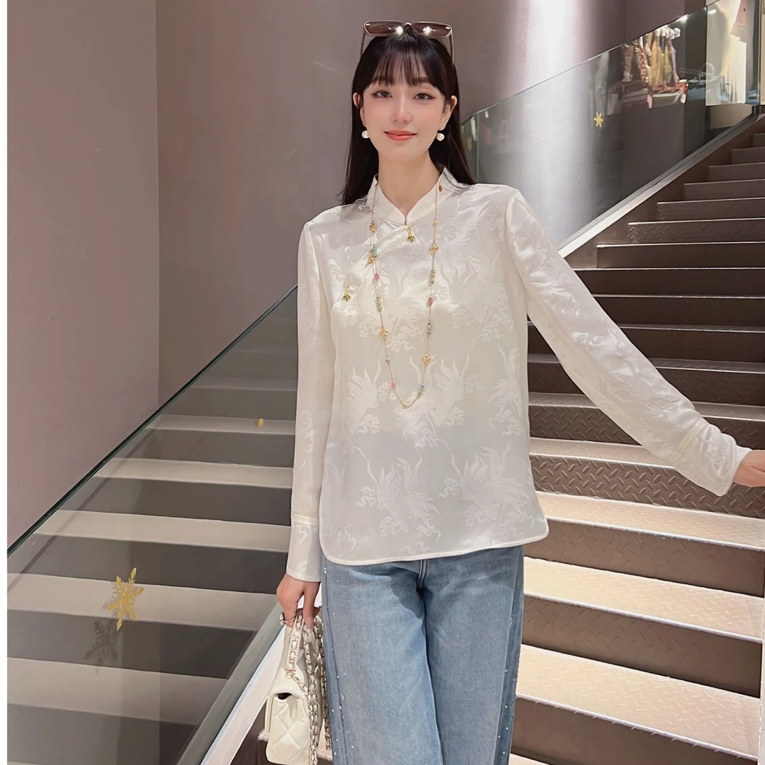 《ELFBOX》新中式长袖气质时尚立领衬衫6362