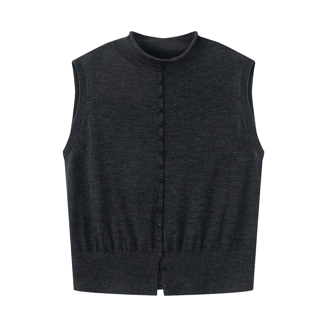 【艾家】无袖针织衫女2025新款休闲坎肩高领百搭显瘦上衣3030