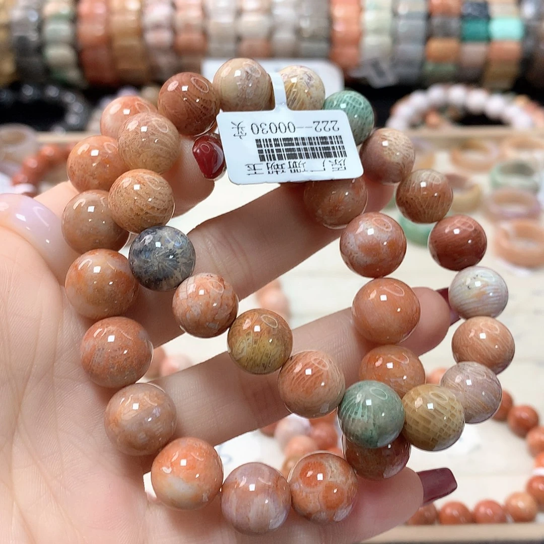 硅化珊瑚（珊瑚玉）手链未镶嵌可***撸217