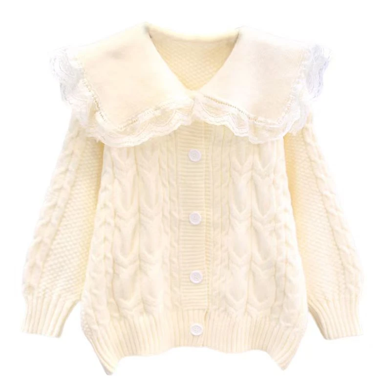 801-900四季镂空毛针织衫春秋白色洋气韩版娃娃领甜美长袖打底