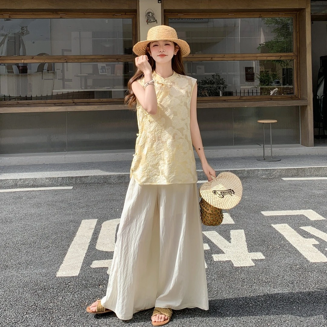 新中式女装国风旗袍改良禅意清冷感老钱风套装阔腿裤夏季2025新款