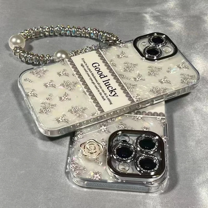 立体山茶花适用苹果16Promax手机壳IMD白色14贝壳纹16银色爆款