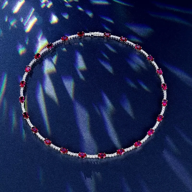 S925- 高精切红宝石银镶项链YX-2043