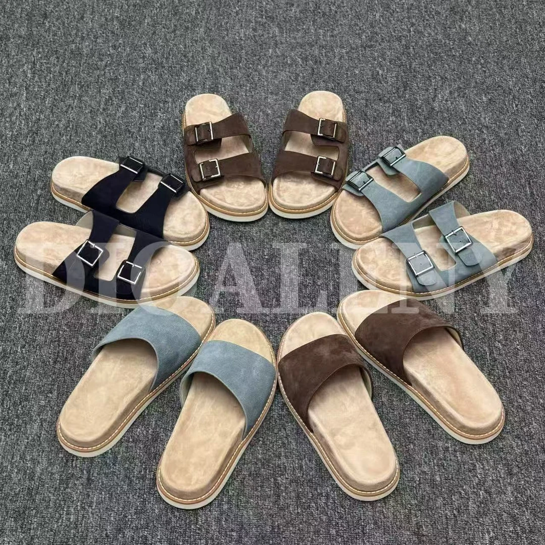 【帅老板】6111夏季男士真皮超轻舒适羊反绒休闲凉拖鞋透气一字拖