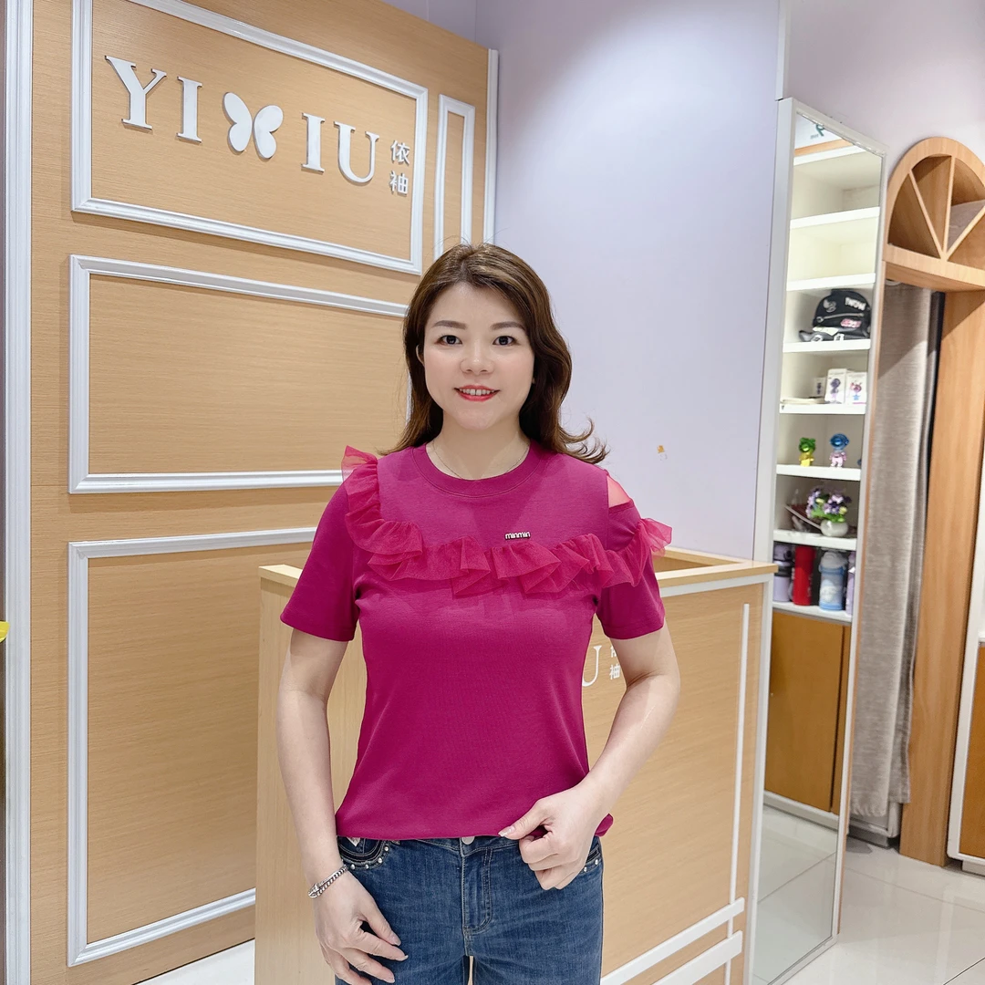 时尚百搭短袖上衣 5-68228夏季露肩洋气短袖圆领/长57厘米