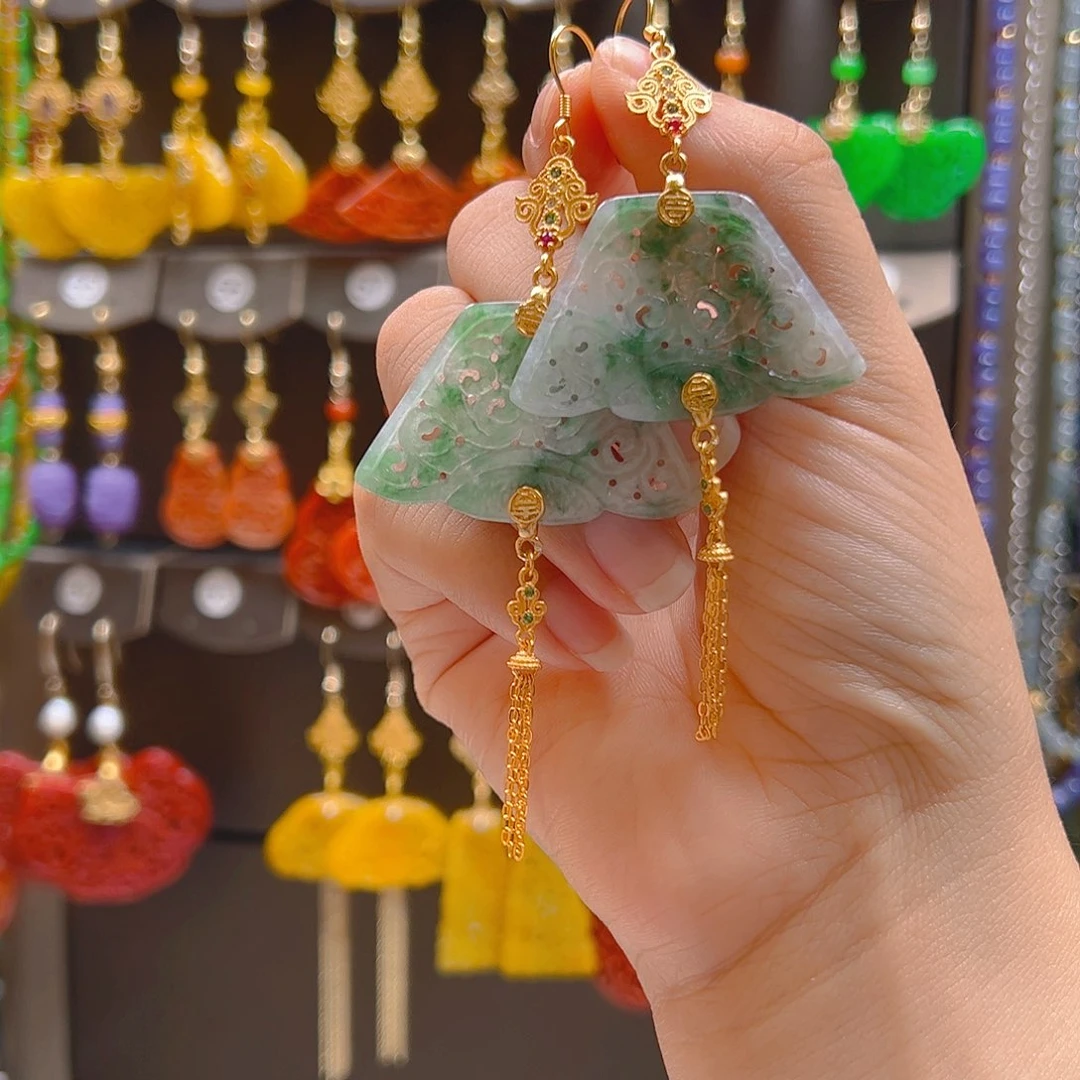 银S925镀金镶嵌翡翠耳坠翡翠