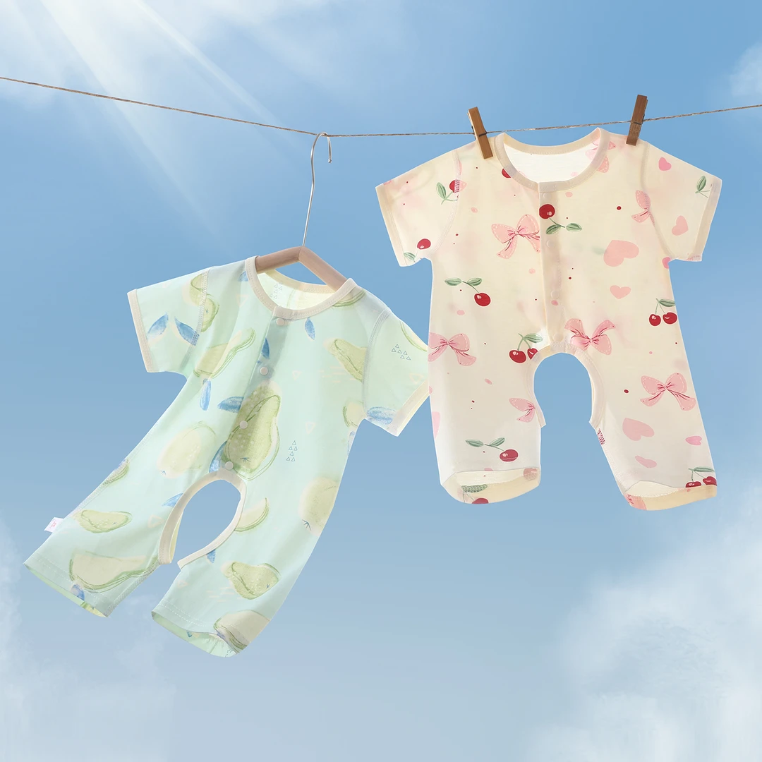 婴儿短袖哈衣夏装新生儿睡衣男女宝宝开裆连体衣超萌薄款纯棉衣服