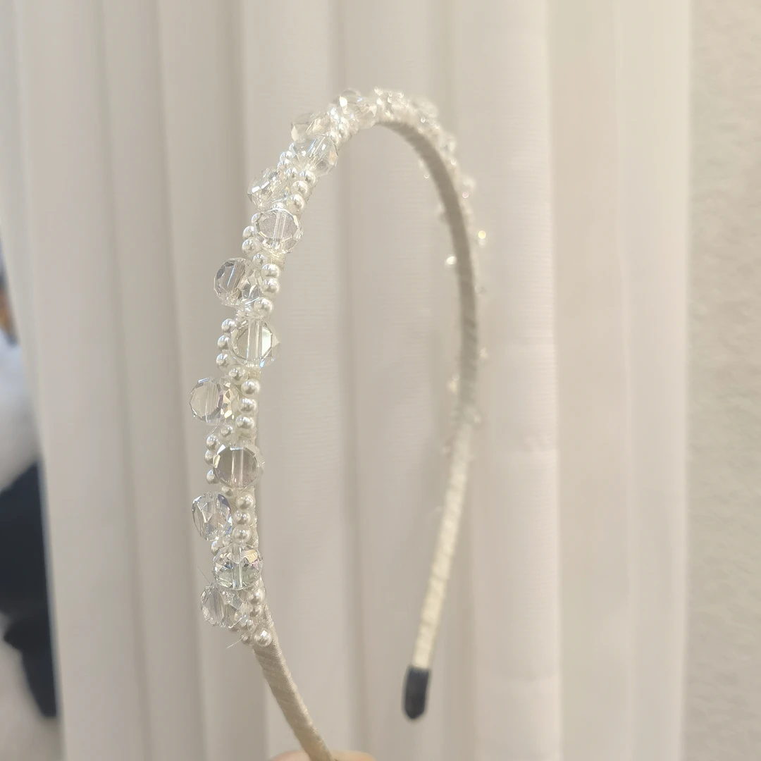 B733白色镜面串珠手工编织发箍