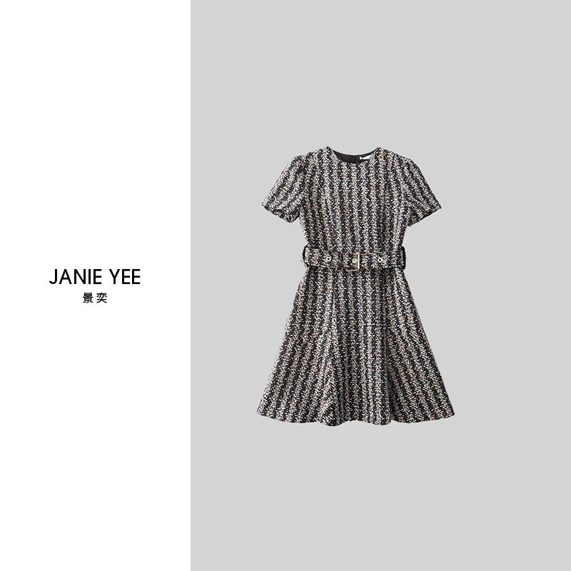 Janie Yee“VV裙”限量高定羊毛气质显瘦腰带连衣裙 23AW05-0001