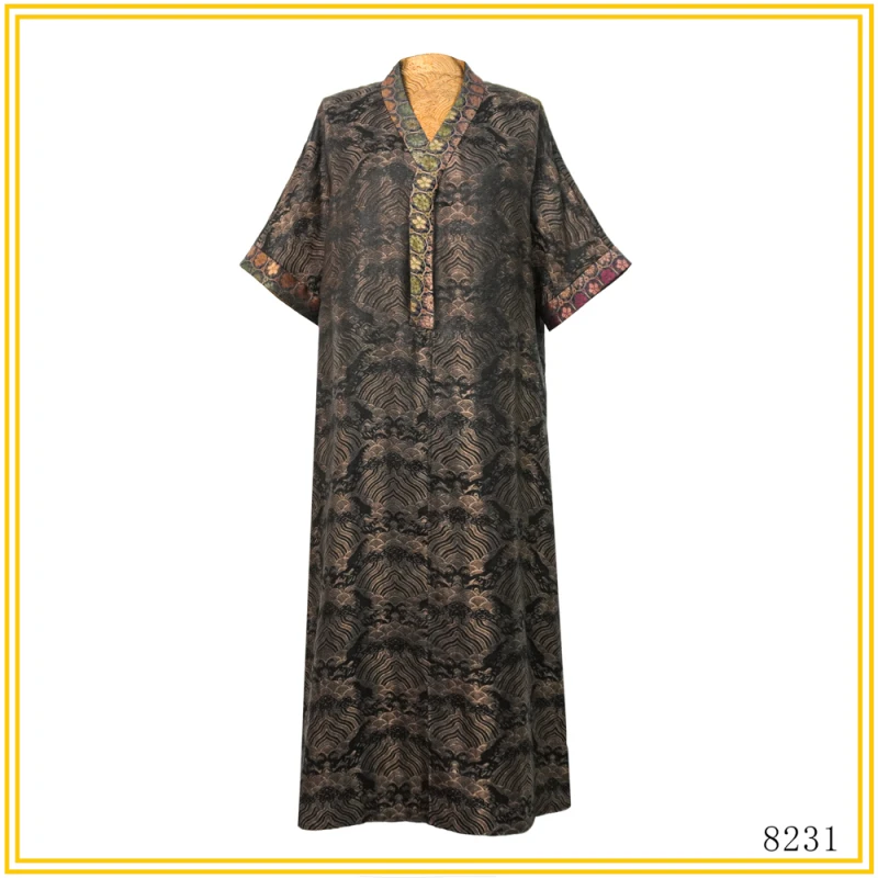 LN 春夏新款江崖海浪图拼接宋锦复古连衣裙 8231