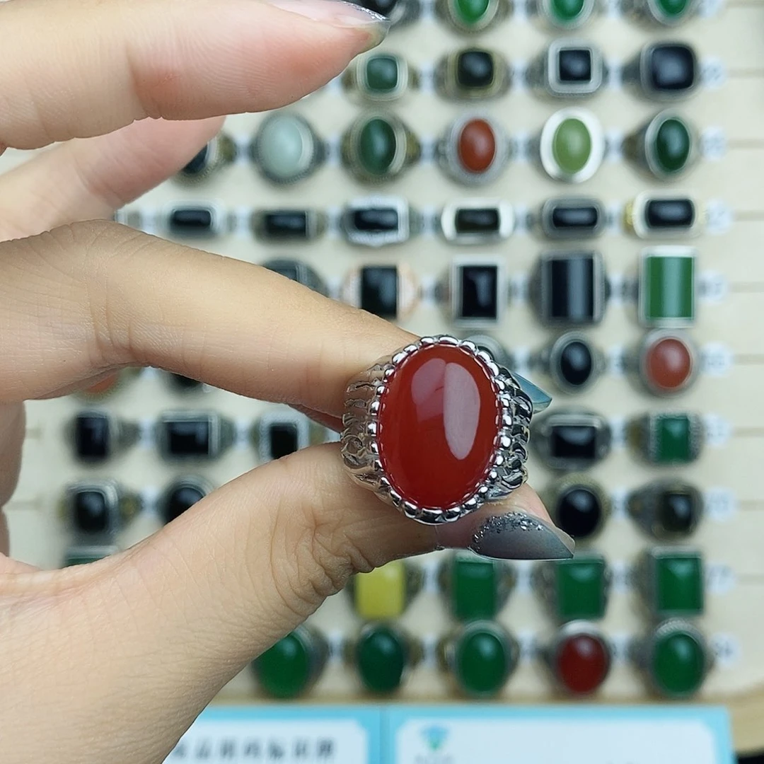 银S925镶嵌戒指玛瑙/玉髓等*，