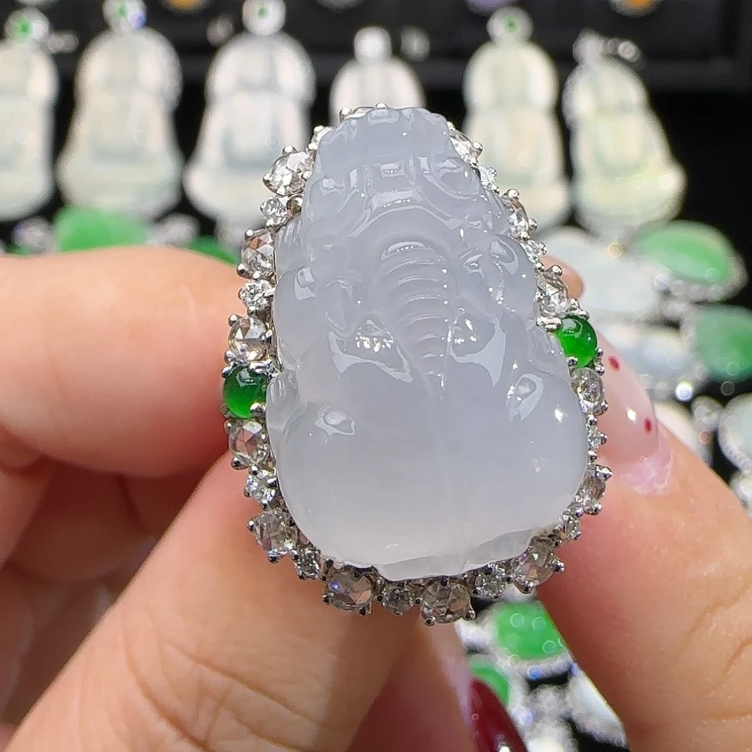 翡翠18K金镶嵌戒指天然翡翠