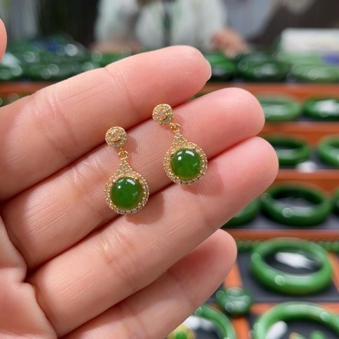 银S925镶嵌和田玉耳饰