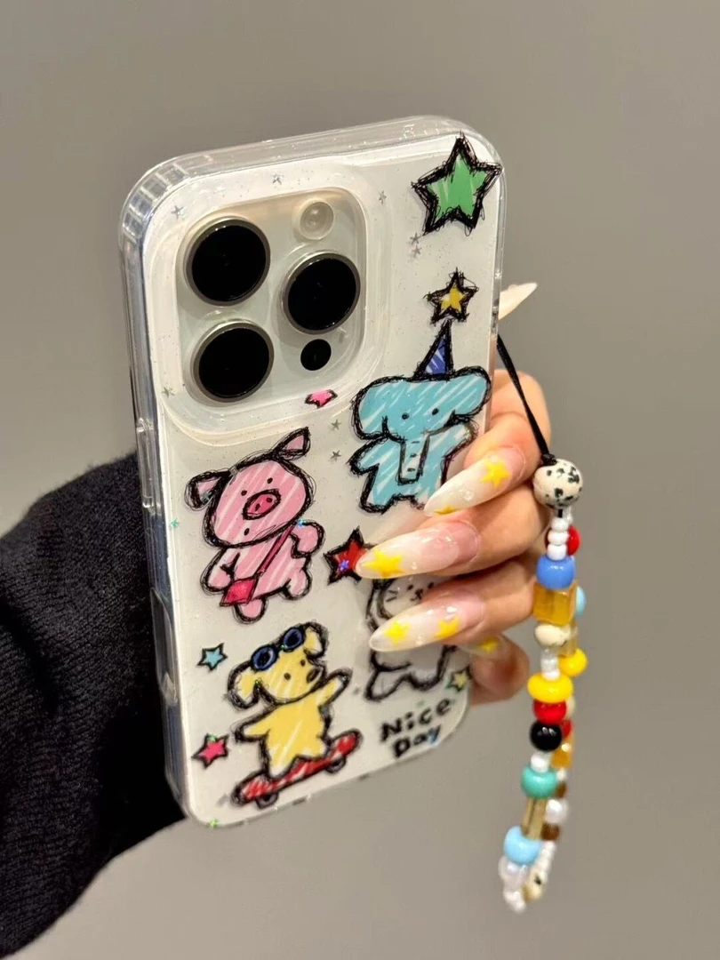 IMD彩绘耳机小猫适用iphone16苹果15果冻手机壳小米OPPOVIVO荣耀