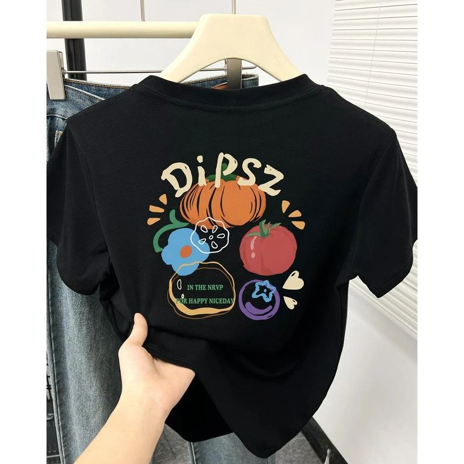 迪斯兔2025年新款夏季女童韩版印花短袖t恤中大童洋气百搭卡通潮