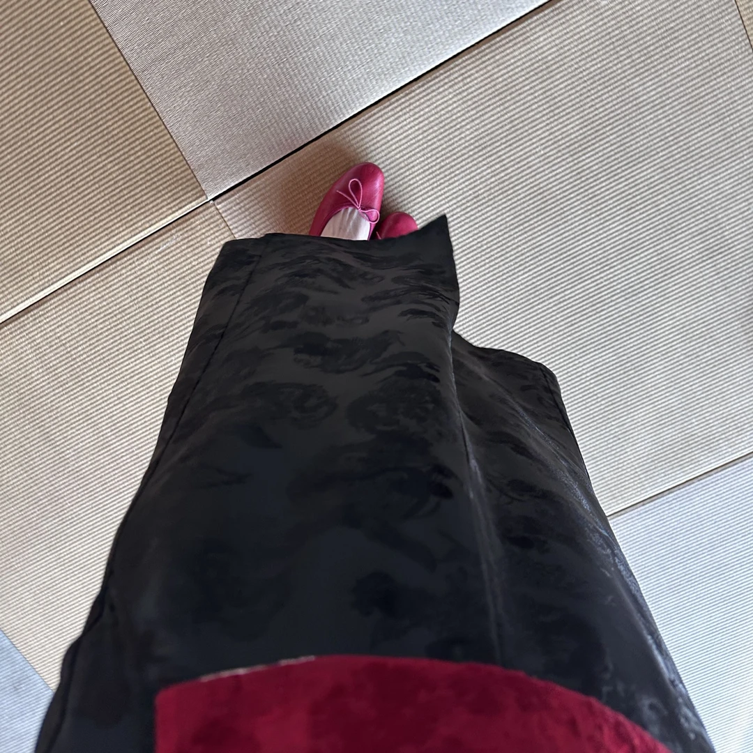 syna希娜 黑花蝶舞 新中式提花半裙