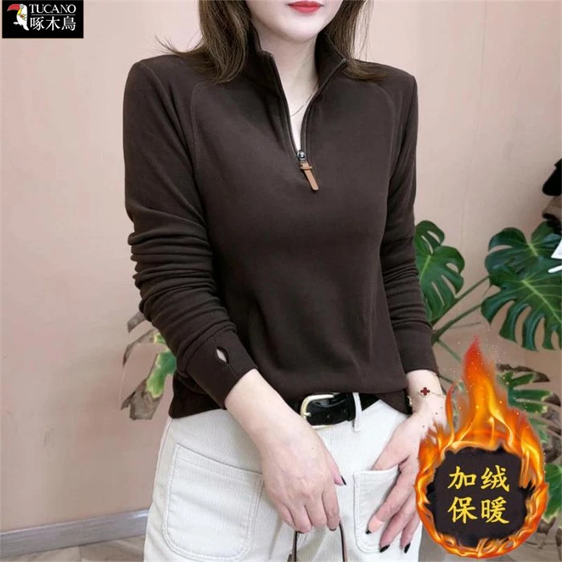 啄木鸟2025年新款休闲拼接运动上衣女士秋冬德绒保暖立领长袖卫衣