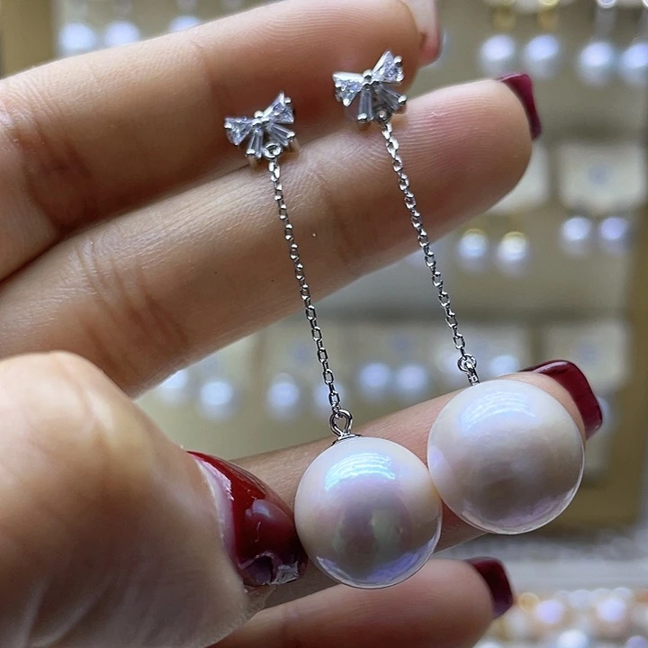 淡水珍珠耳饰银S925镶嵌