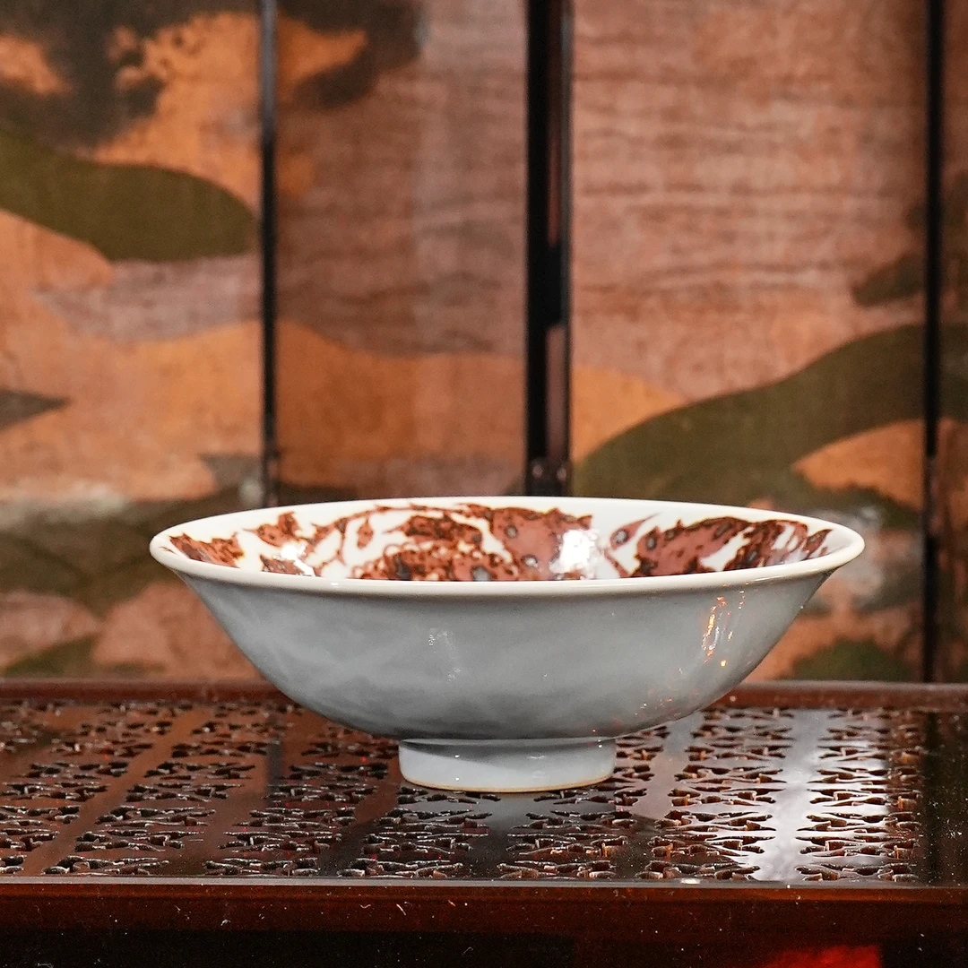 元邑 | 釉里红四相牡丹斗笠杯 80ML 景德镇手工手绘茶杯主人杯