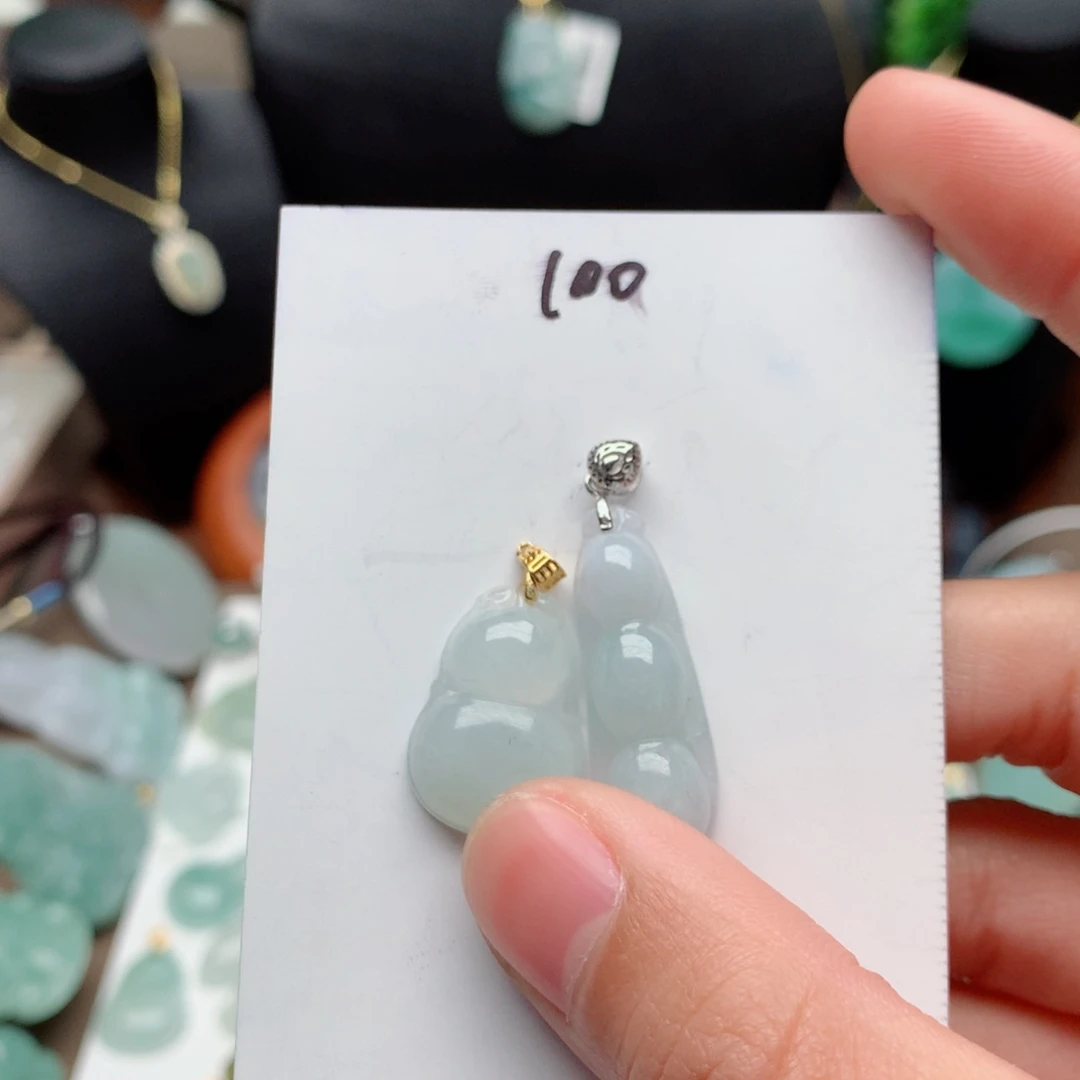 翡翠颈饰银S925镀金镶嵌吊坠