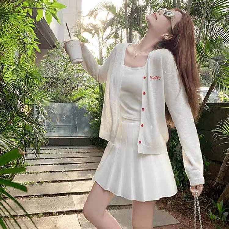 别错过姐妹们！韩系简约百搭V领长袖罩衫宽松百搭薄款夏季正肩开衫