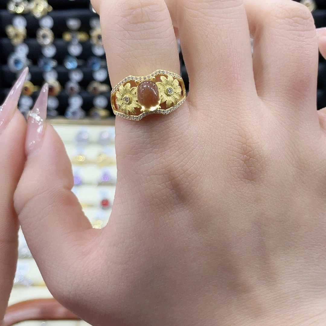 黄晶女款戒指银S925镶嵌