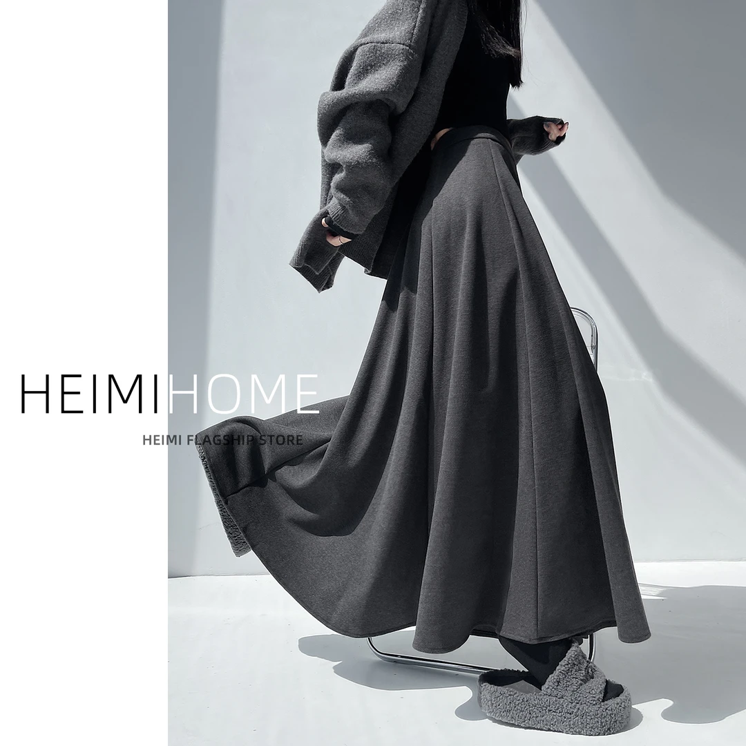 高级感灰色毛呢半身裙女2025新款秋冬季高腰a字长裙百褶大摆裙子