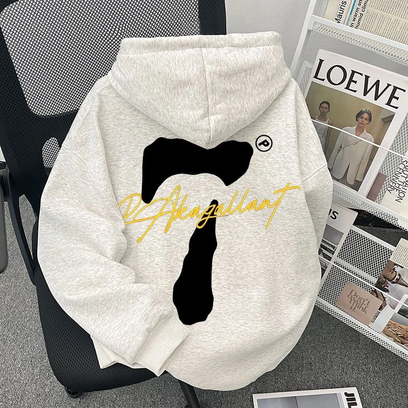 特大码300斤港风重磅数字印花连帽套头卫衣男款秋冬潮流百搭外套