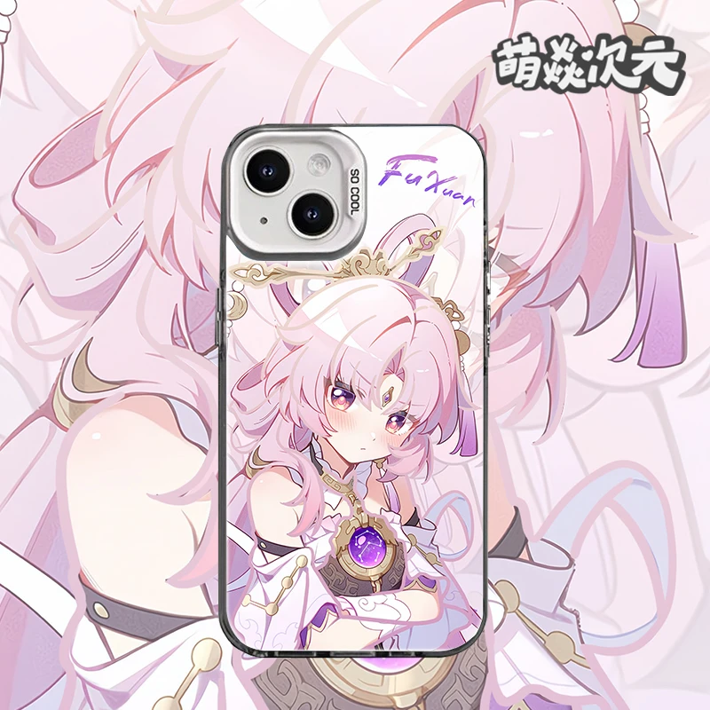 崩铁符玄线条反光彩银适用苹果华为VIVO小米OPPO二次元手机壳