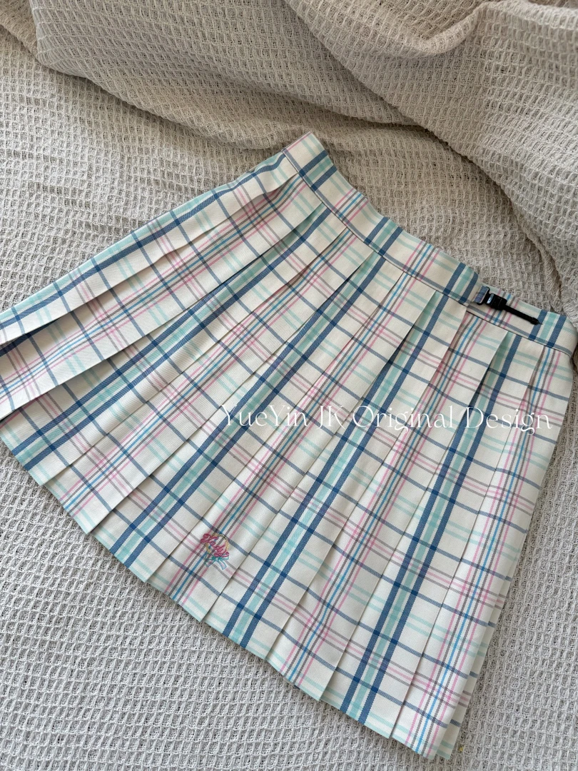泡泡糖/月隐jk制服春夏薄荷色格裙绿格校供感半身裙学院风a字裙