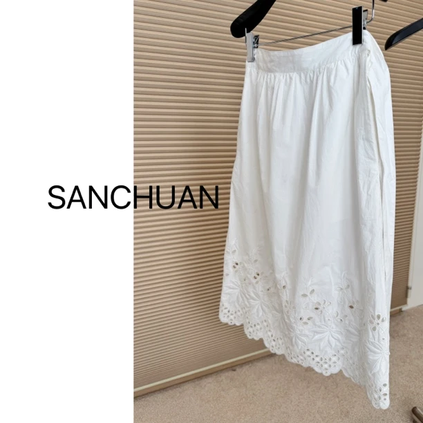【SANCHUAN 】腰间系带花边刺绣半裙