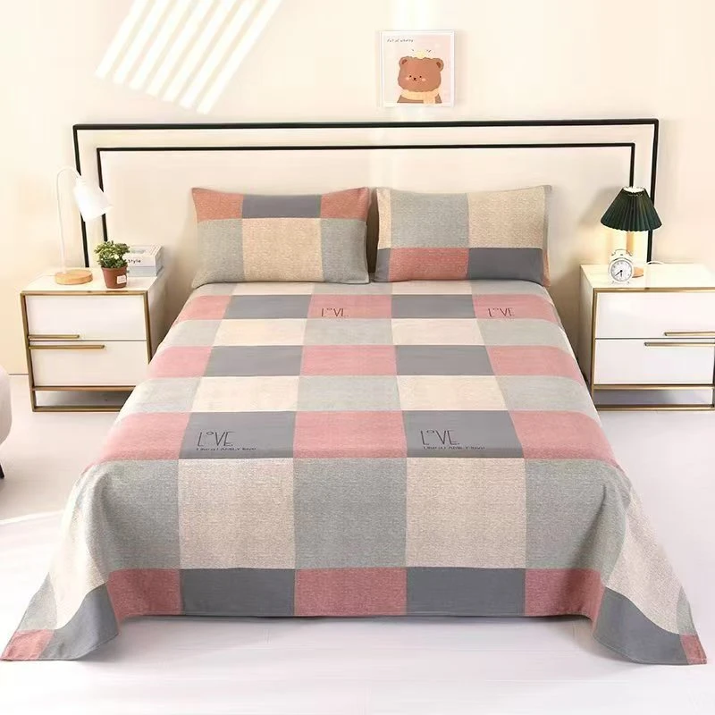 阳光-热恋格子新款印花老粗布三件套透气防滑吸汗