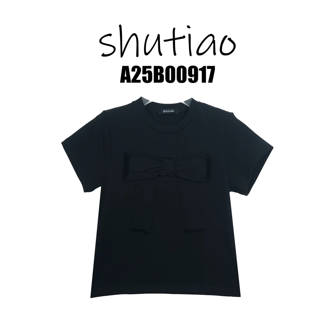 【SHUTIAO】2025春夏：新款小众设计款蝴蝶结T恤A25B00917
