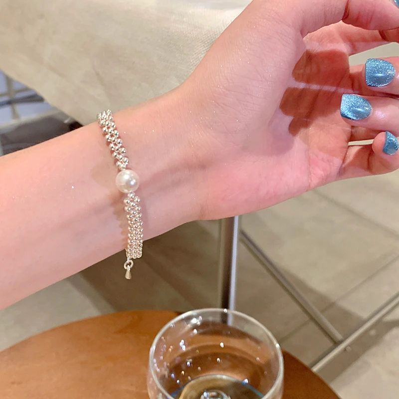 足银玻璃手链韩系银色珠子编织手链女轻奢小众气质手环高级感闺蜜