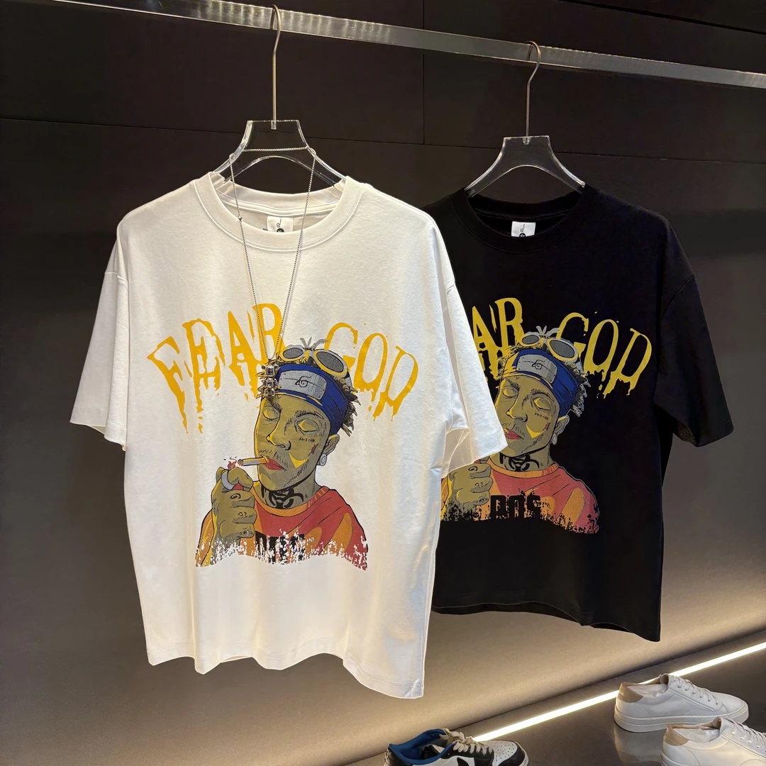 时尚美式街头炸街印花短袖t恤重磅炒花半袖上衣百搭