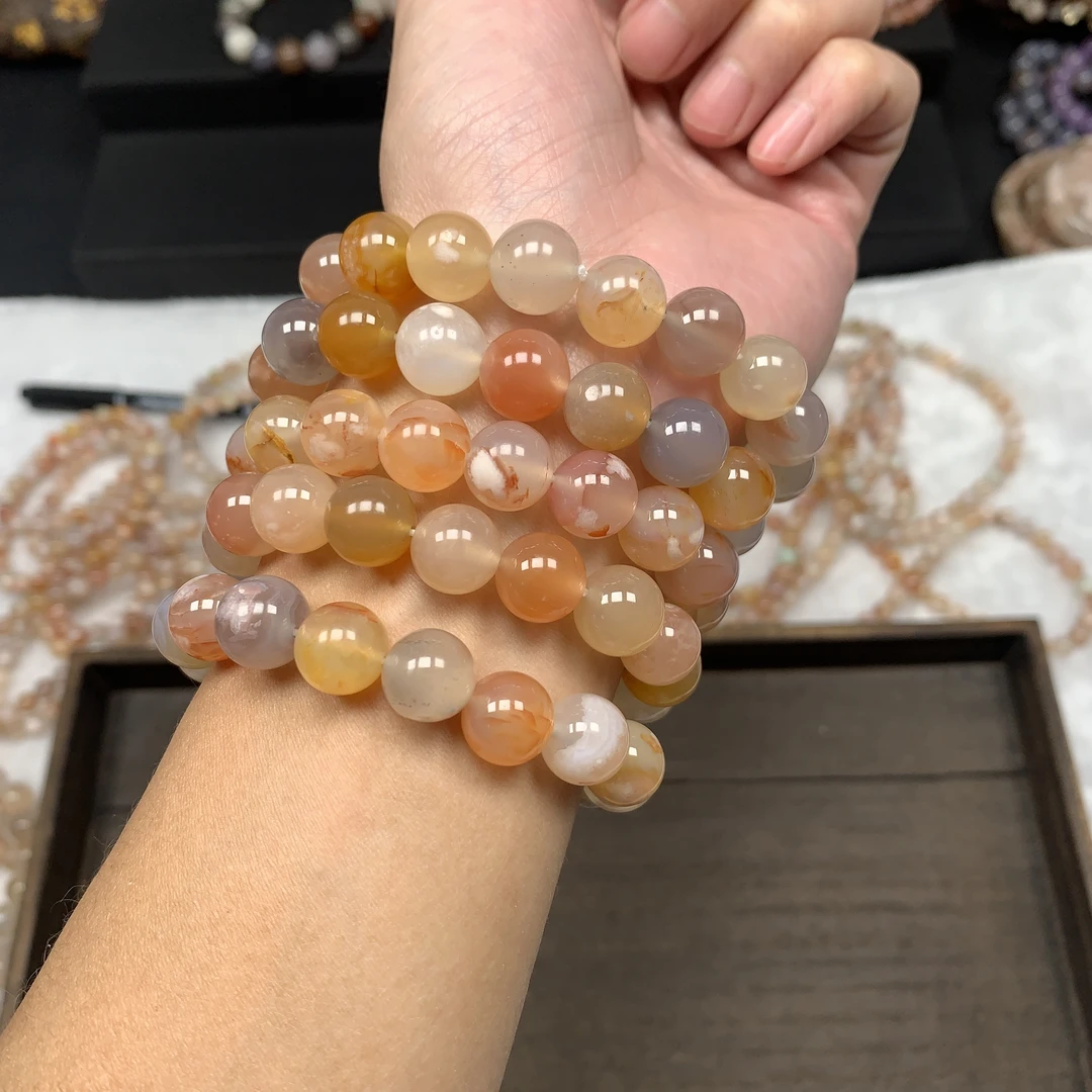 天然樱花玛瑙单圈手串冰体彩色11mm+（多样性发货）