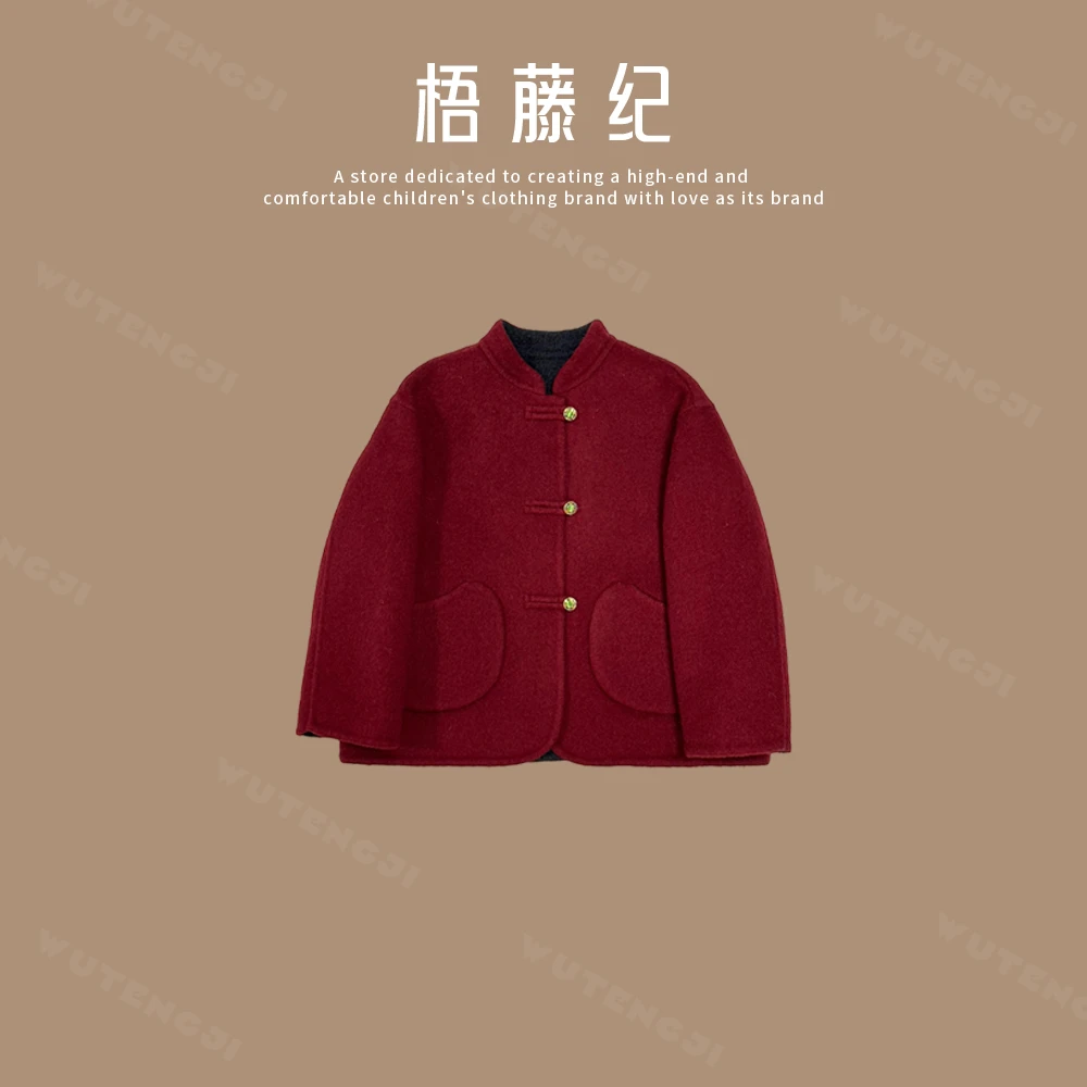 现货【言诺】女童中式复古毛呢套装双面气质时尚洋气秋冬25DR587