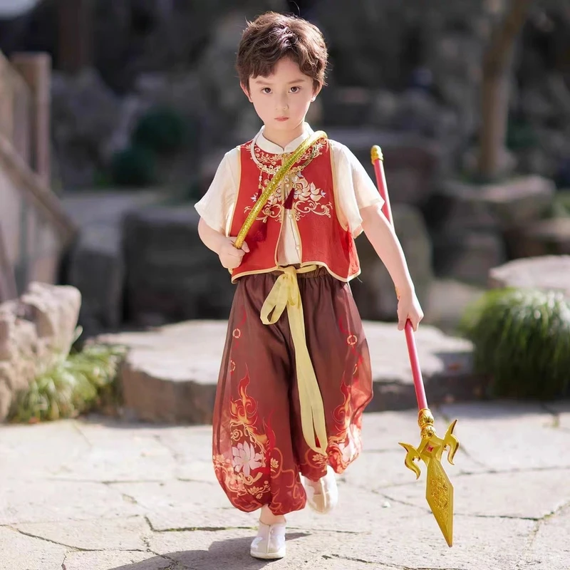 女童哪吒套装夏季2025新款儿童唐装汉服中国风夏装男童六一表演服