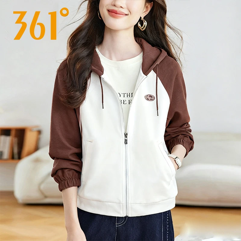 361度女士卫衣运动外套长袖连帽开襟休闲上衣秋冬新品562439002H