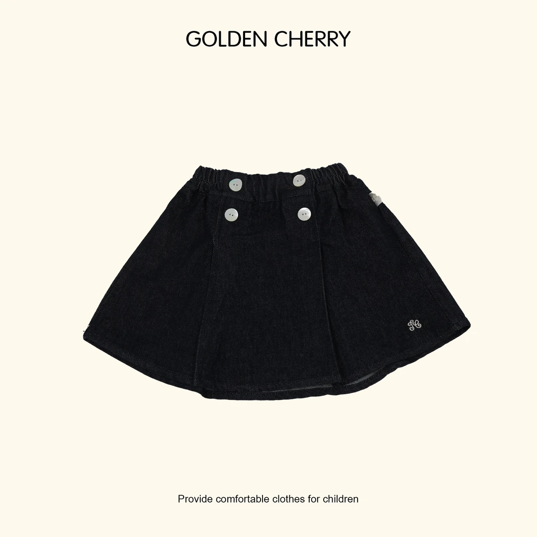 【Golden cherry】小童丹宁色gc贝壳四粒扣洋气半身裙285013