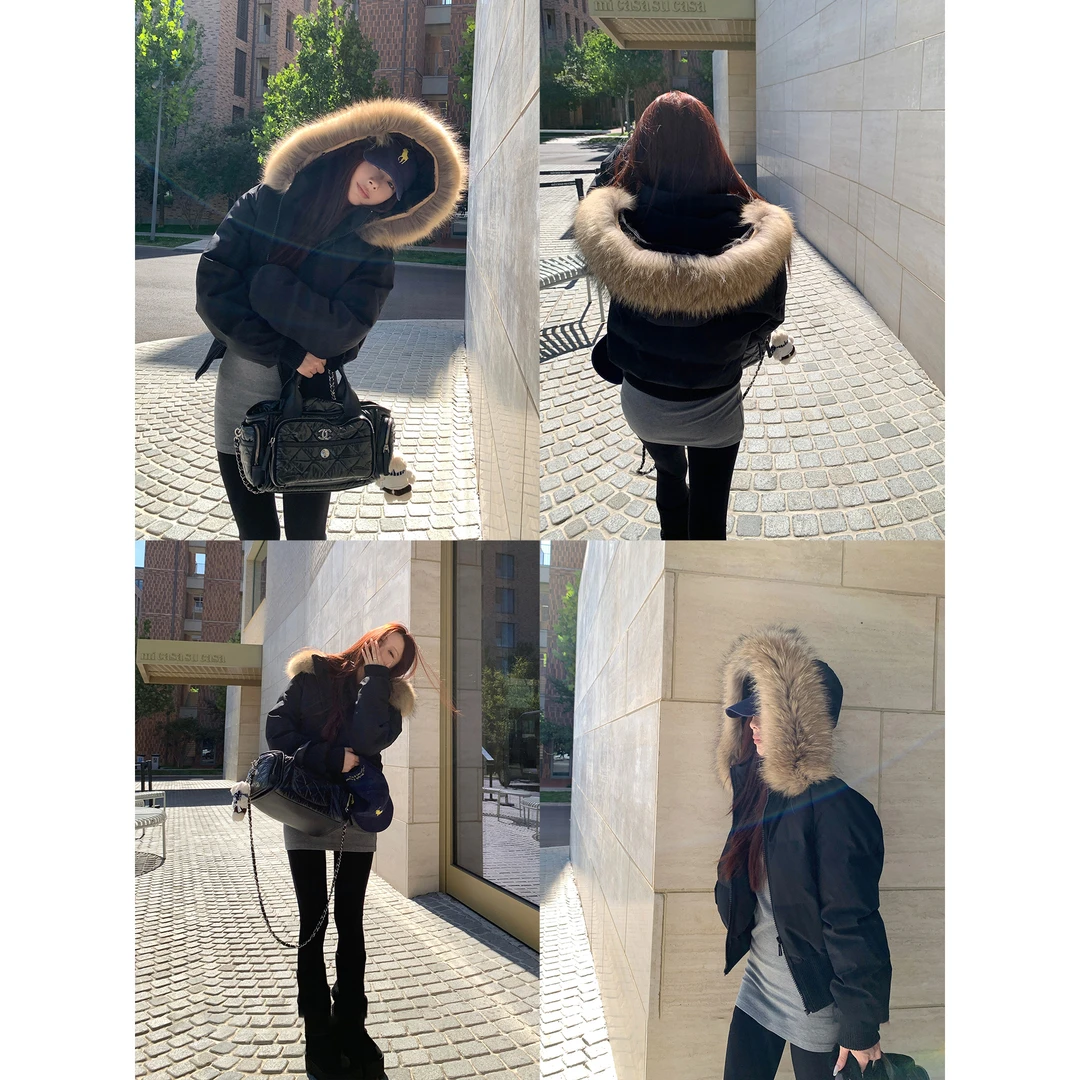 番茄妹妹Tomatosister 韩女冬季软糯毛领加厚保暖棉服短款外套