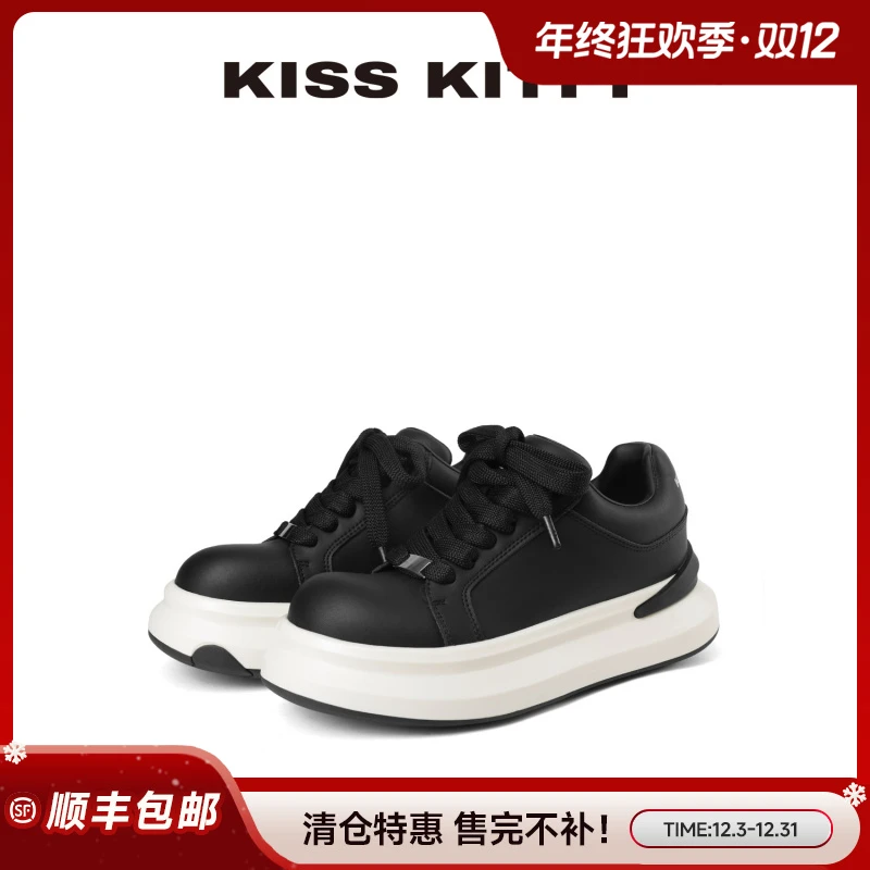 KISSKITTY【清仓特价】厚底板鞋25年秋季户外休闲鞋百搭黑色通勤运
