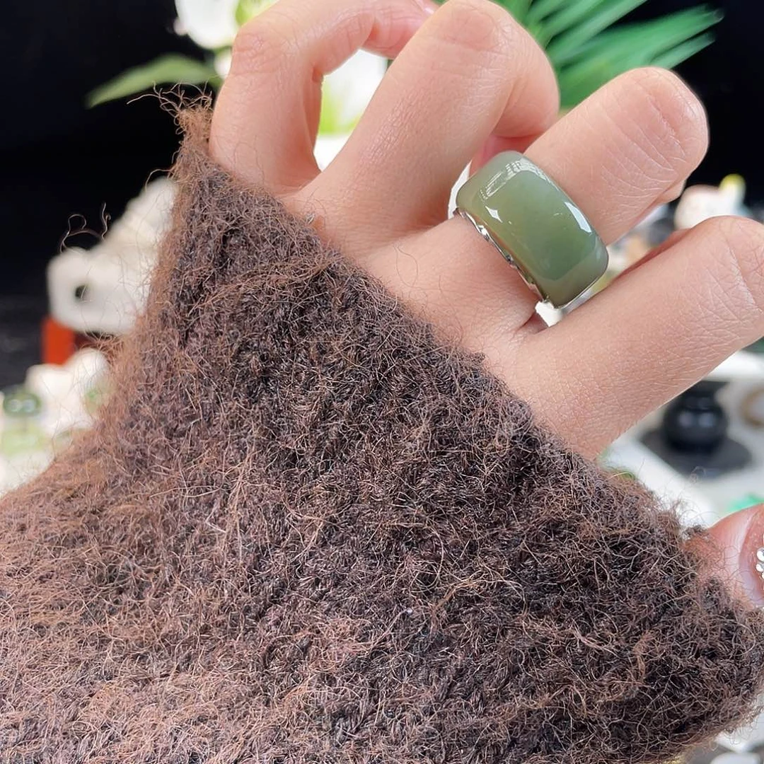 和田玉未镶嵌戒指E97糖青圆切17.8带24h