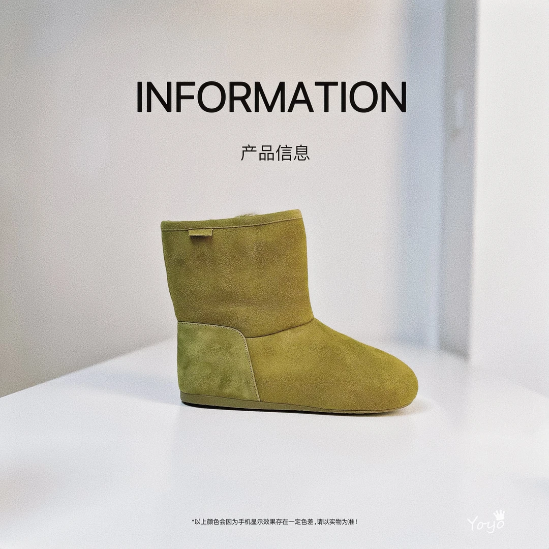 莞产 丑萌可爱短筒羊皮毛一体雪地靴长卷毛保暖女靴真皮加绒加厚