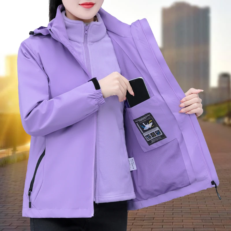 【官方】啄木鸟外套女士2025新款秋冬三合一可拆卸摇粒绒防风冲锋衣