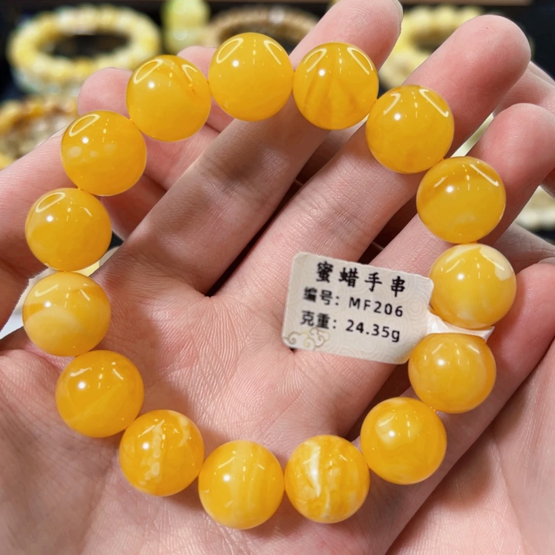 裸石琥珀未镶嵌14mm焦皮橘红满蜡圆珠手串