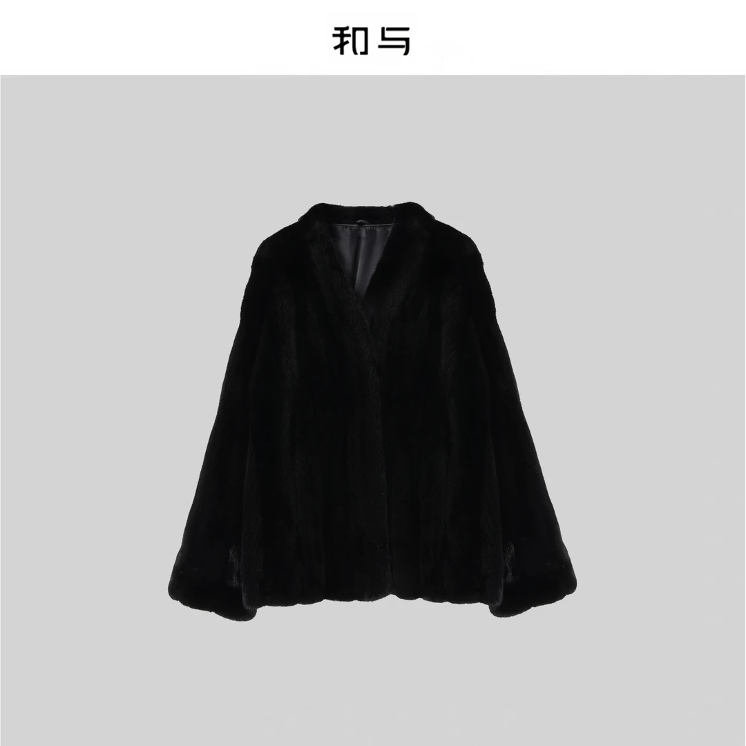和与｜宝嘉美进口黑色挽袖水貂皮草H54FF30814