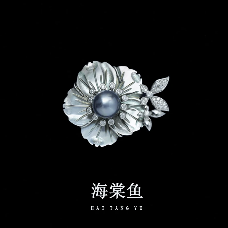 铜合金贝壳胸针 时尚气质百搭黑贝花朵磁铁扣胸针5678