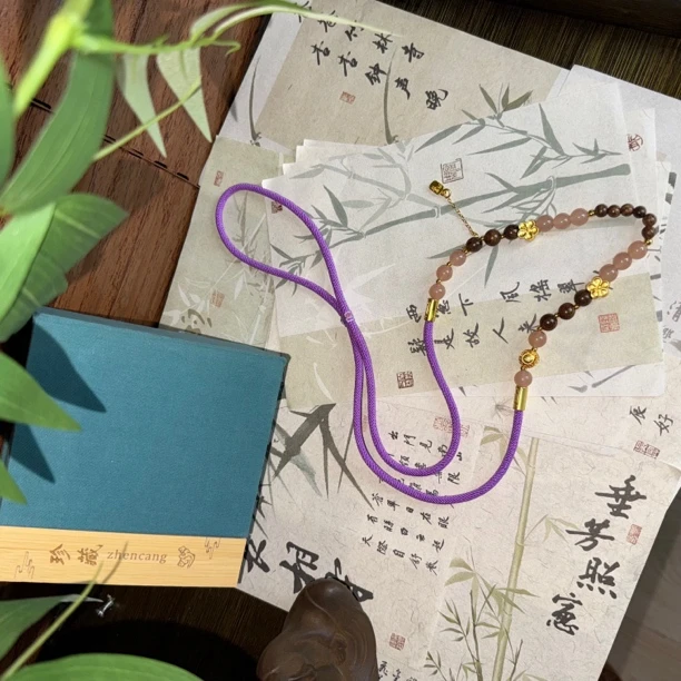 佛公粉色珠链手工绳子